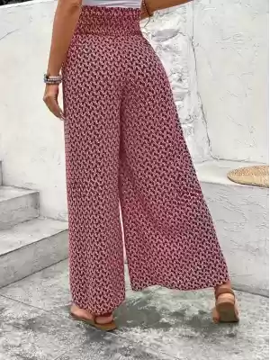 Kadın Yüksek Bel Lastikli önden Iki Parçalı Desenli Bürümcük Pantolon