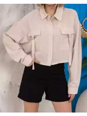 Kemer cepli keten crop gömlek krem s255350