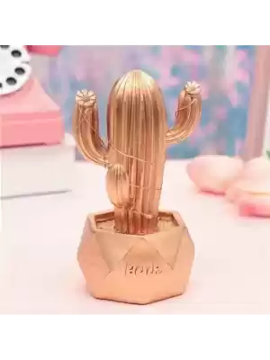 Led Işıklı Sevimli Kaktüs Dekoratif Masa Lambası Mini Biblo Gece Lambası-gold