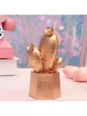 Led Işıklı Sevimli Kaktüs Dekoratif Masa Lambası Mini Biblo Gece Lambası Gold