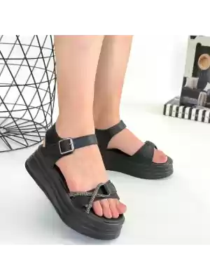 Luno Siyah Cilt Kemerli Sandalet