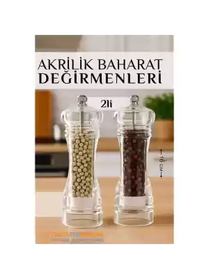 Modacar Baharat Öğütücü - Baharat Karabiber Tuz Değirmeni Ahşap Akrilik Kristal 2 li SET