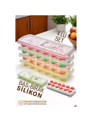 Modacar Buz Kalıbı - Bas-Bırak Kapaklı Silikon Buz Kalıbı 4 lü SET