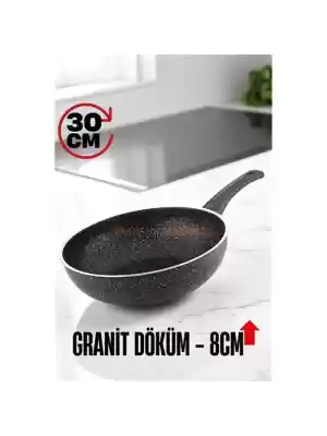 Granit Döküm Yapışmaz Wok Tava - 30 Cm Boyutunda