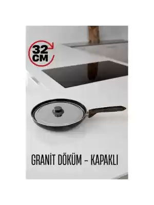 ModaCar Granit Döküm Tava Paslanmaz Çelik Kapaklı -Yapışmaz Taban 32 Cm