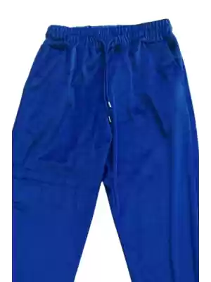 Parlak Mavi Büyük Beden Unisex Kadife Pijama Altı