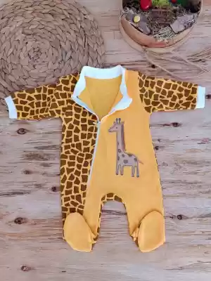 Sarı Zürafa Desenli Bebek Tulumu