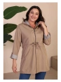 Kadin Kisa Tesettur Trenckot Buyuk Beden Fermuarlı Trenc