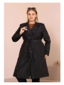 Kadın Kemerli Astarlı Uzun Trençkot