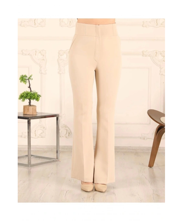 Yüksek Bel Ispanyol Paça Kumaş Pantolon