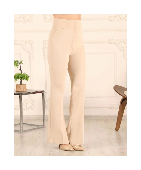 Yüksek Bel Ispanyol Paça Kumaş Pantolon