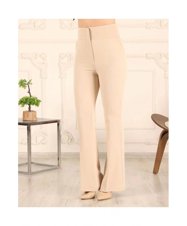 Yüksek Bel Ispanyol Paça Kumaş Pantolon