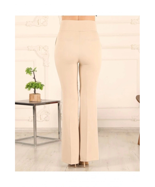 Yüksek Bel Ispanyol Paça Kumaş Pantolon