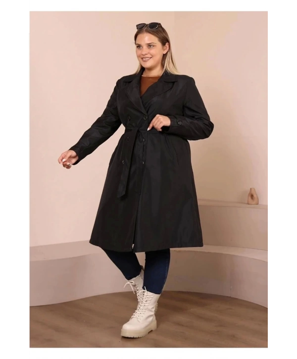 Kadın Kemerli Astarlı Uzun Trençkot