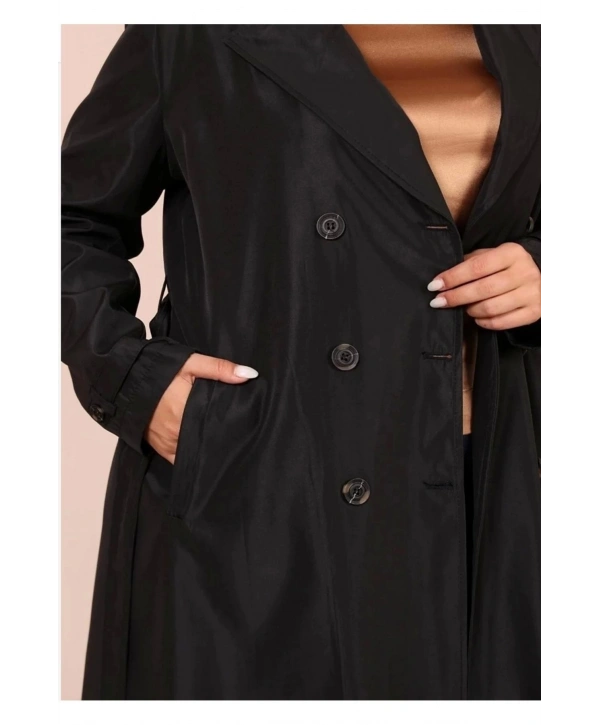 Kadın Kemerli Astarlı Uzun Trençkot