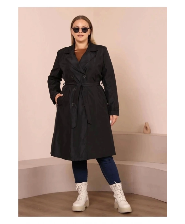 Kadın Kemerli Astarlı Uzun Trençkot