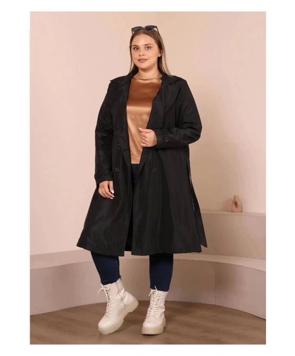 Kadın Kemerli Astarlı Uzun Trençkot