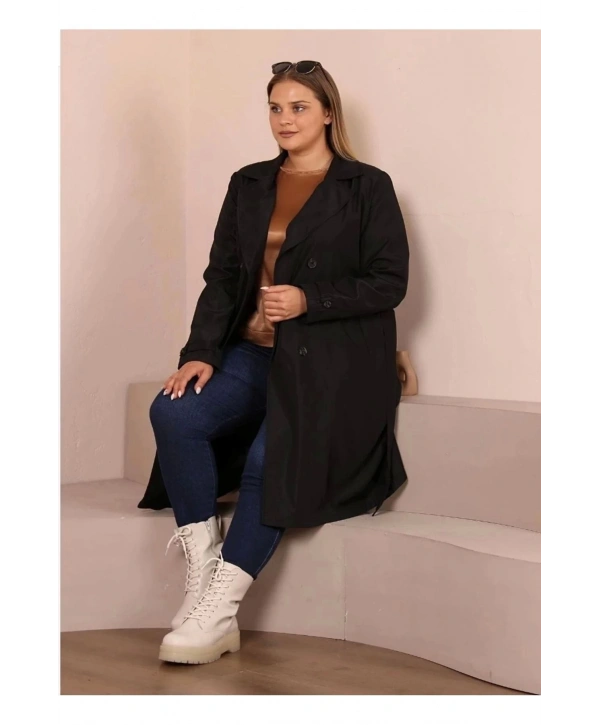 Kadın Kemerli Astarlı Uzun Trençkot