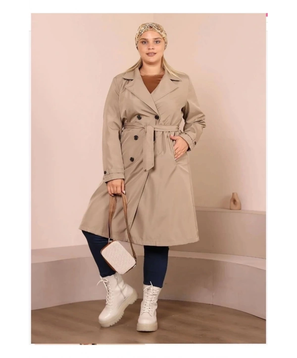 Kadın Kemerli Astarlı Uzun Trençkot
