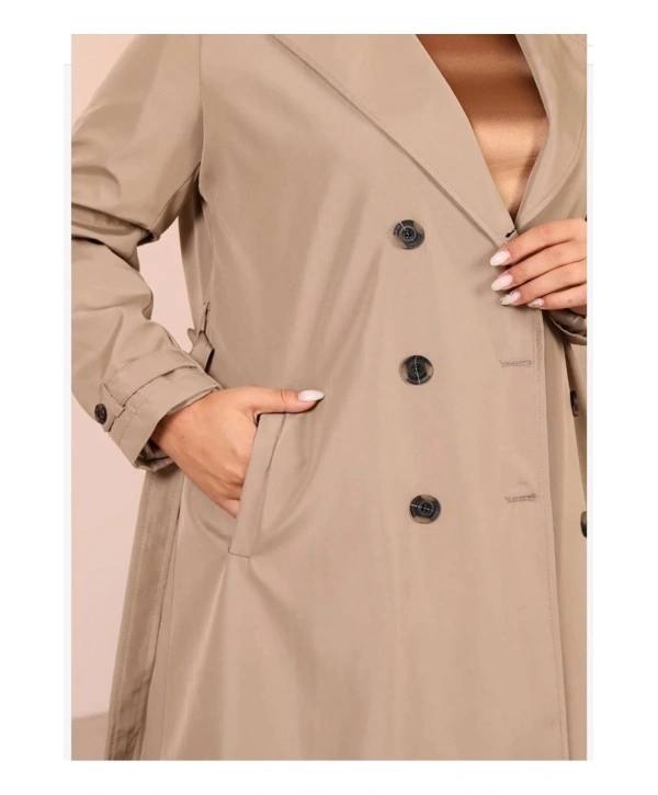 Kadın Kemerli Astarlı Uzun Trençkot