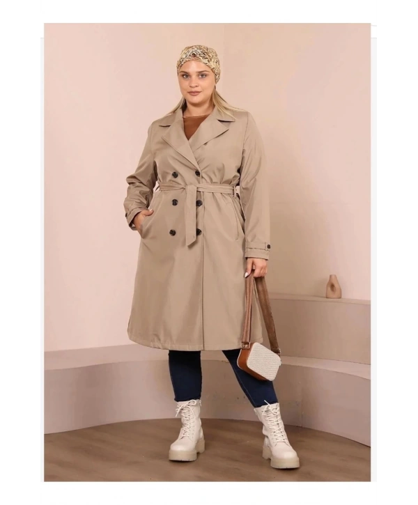 Kadın Kemerli Astarlı Uzun Trençkot