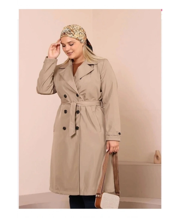 Kadın Kemerli Astarlı Uzun Trençkot