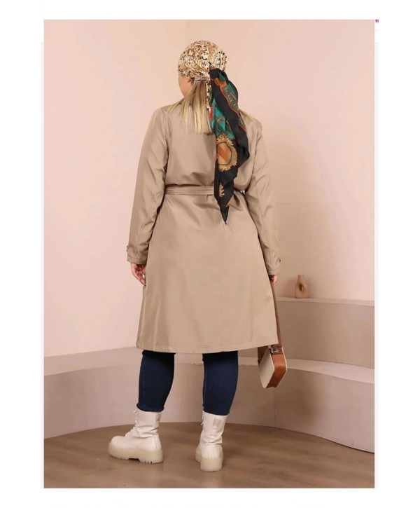 Kadın Kemerli Astarlı Uzun Trençkot