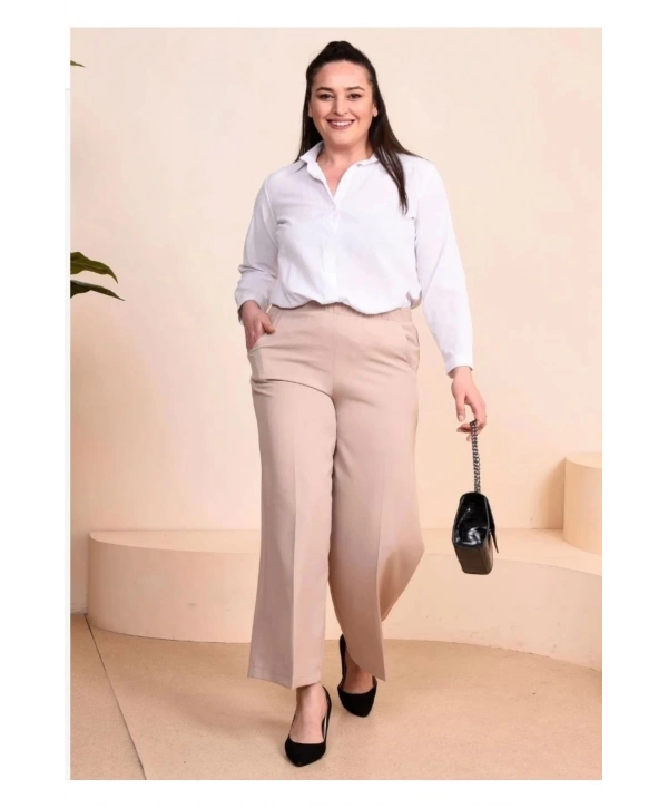 Lastikli Kumas Pantolon Kadin Bol Paca