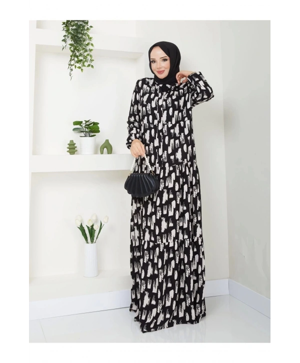 Kadın Uzun Desenli Viskon Elbise