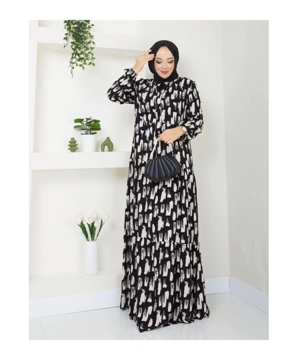 Kadın Uzun Desenli Viskon Elbise