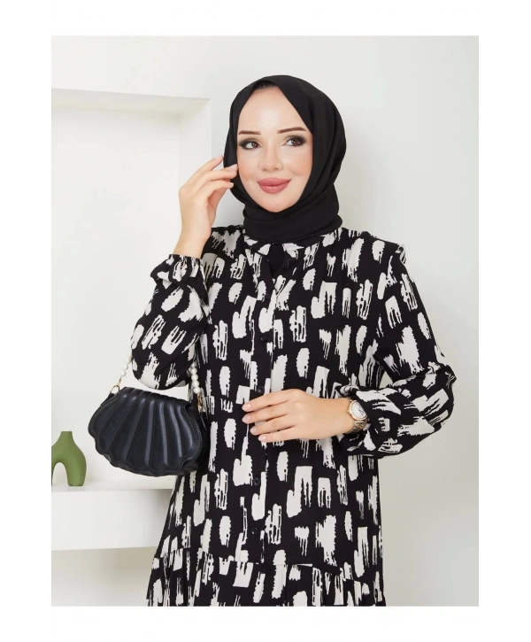 Kadın Uzun Desenli Viskon Elbise