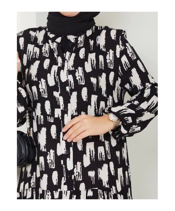 Kadın Uzun Desenli Viskon Elbise