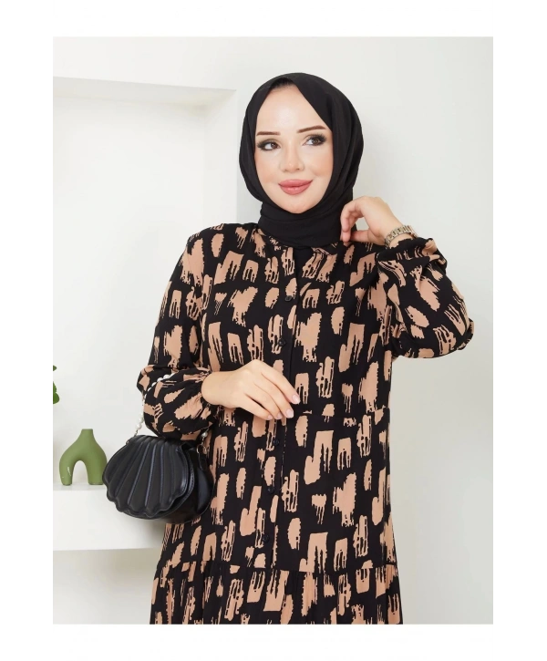 Kadın Uzun Desenli Viskon Elbise