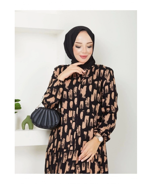 Kadın Uzun Desenli Viskon Elbise