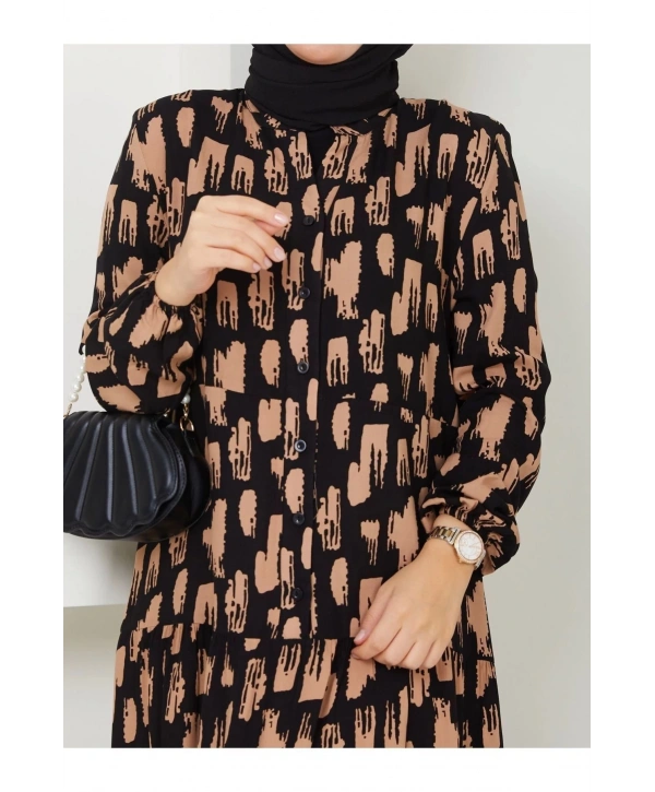 Kadın Uzun Desenli Viskon Elbise