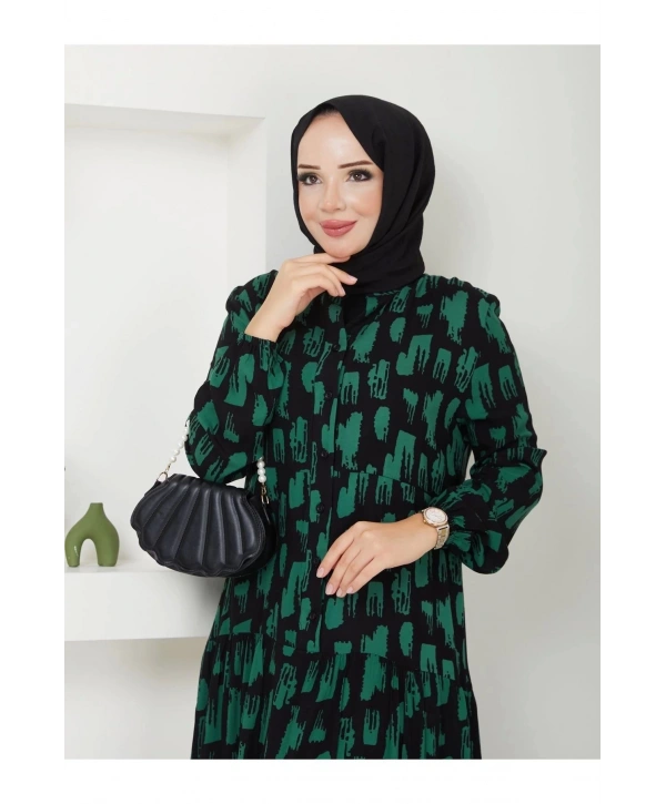 Kadın Uzun Desenli Viskon Elbise