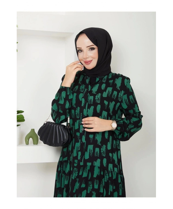 Kadın Uzun Desenli Viskon Elbise