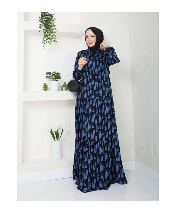 Kadın Uzun Desenli Viskon Elbise