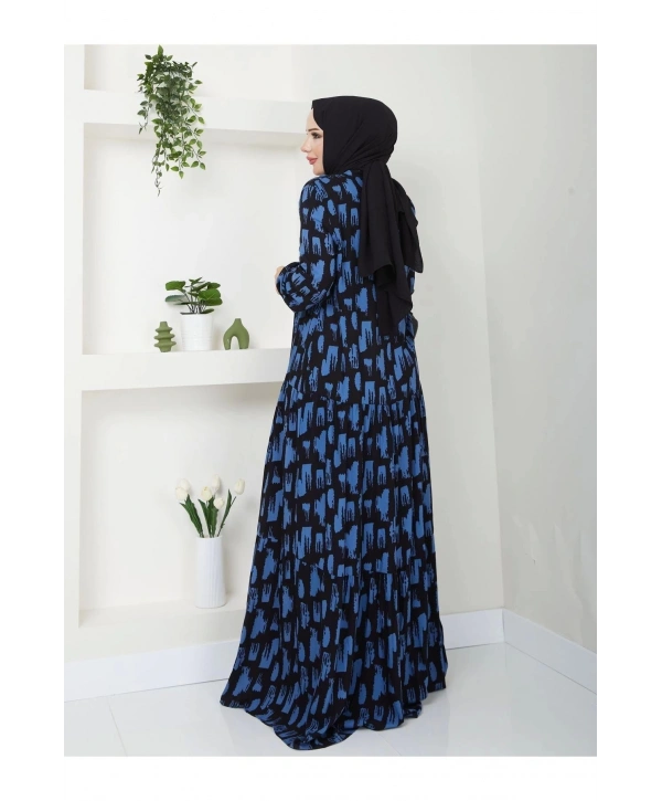 Kadın Uzun Desenli Viskon Elbise