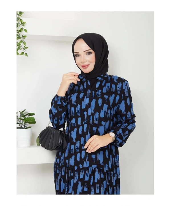 Kadın Uzun Desenli Viskon Elbise