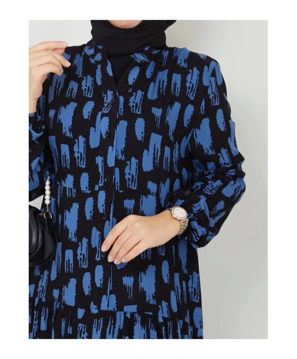 Kadın Uzun Desenli Viskon Elbise