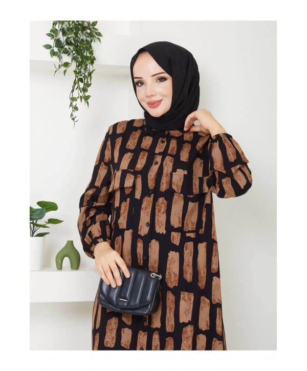 Kadın Düğmeli Viskon Elbise