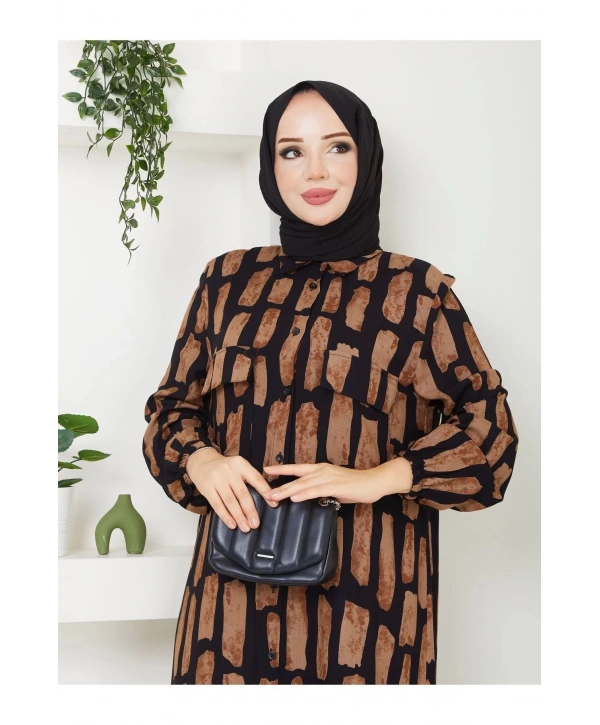 Kadın Düğmeli Viskon Elbise