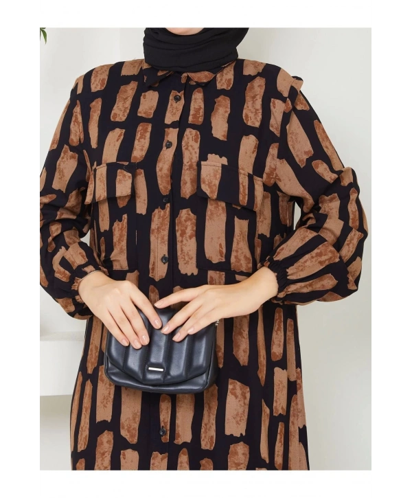 Kadın Düğmeli Viskon Elbise