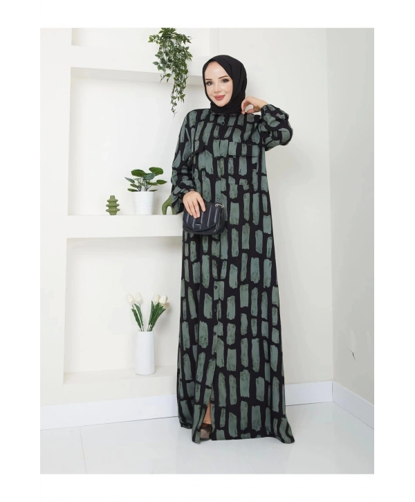 Kadın Düğmeli Viskon Elbise