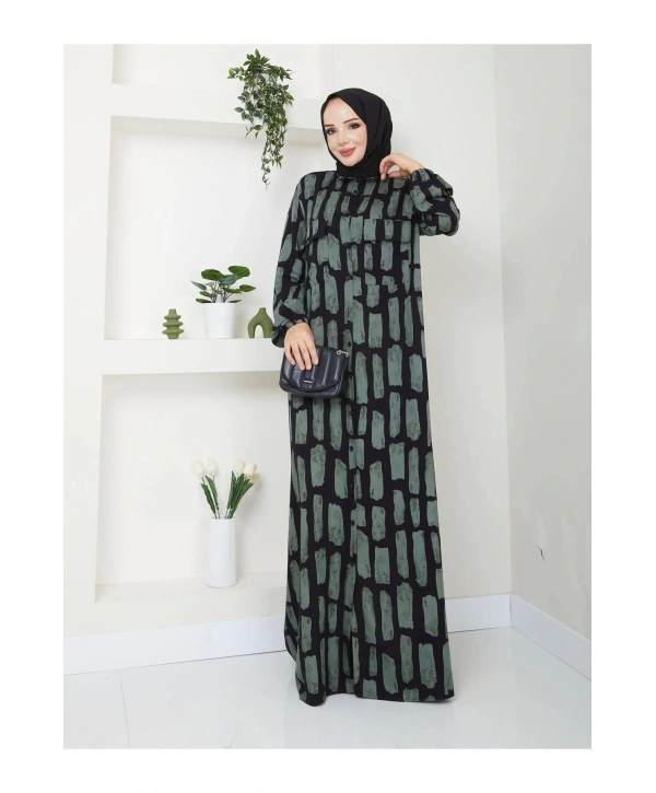 Kadın Düğmeli Viskon Elbise