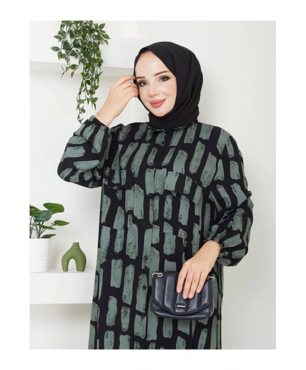 Kadın Düğmeli Viskon Elbise