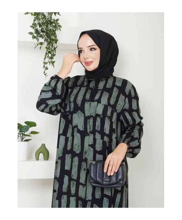 Kadın Düğmeli Viskon Elbise