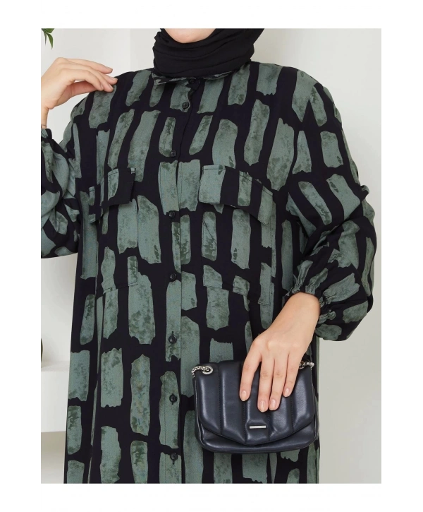 Kadın Düğmeli Viskon Elbise