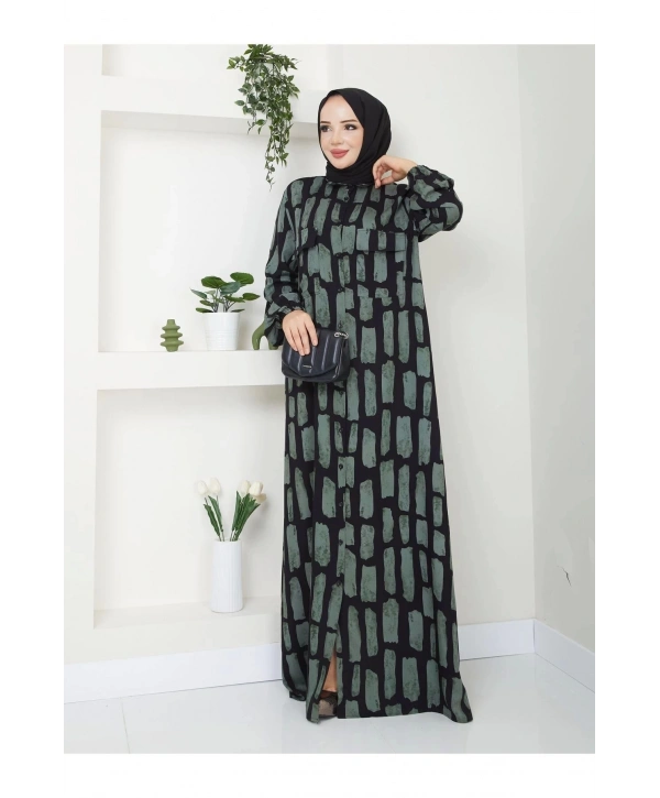 Kadın Düğmeli Viskon Elbise